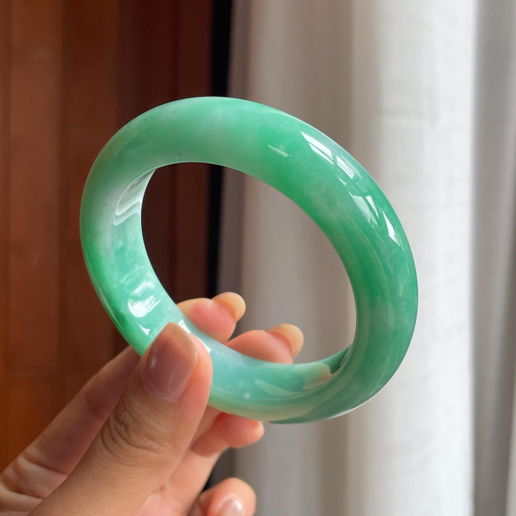 糯冰满绿翡翠平安镯（57.8mm）（yc411294）