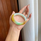糯冰黄加绿翡翠平安镯（58.5mm）（yc268243）