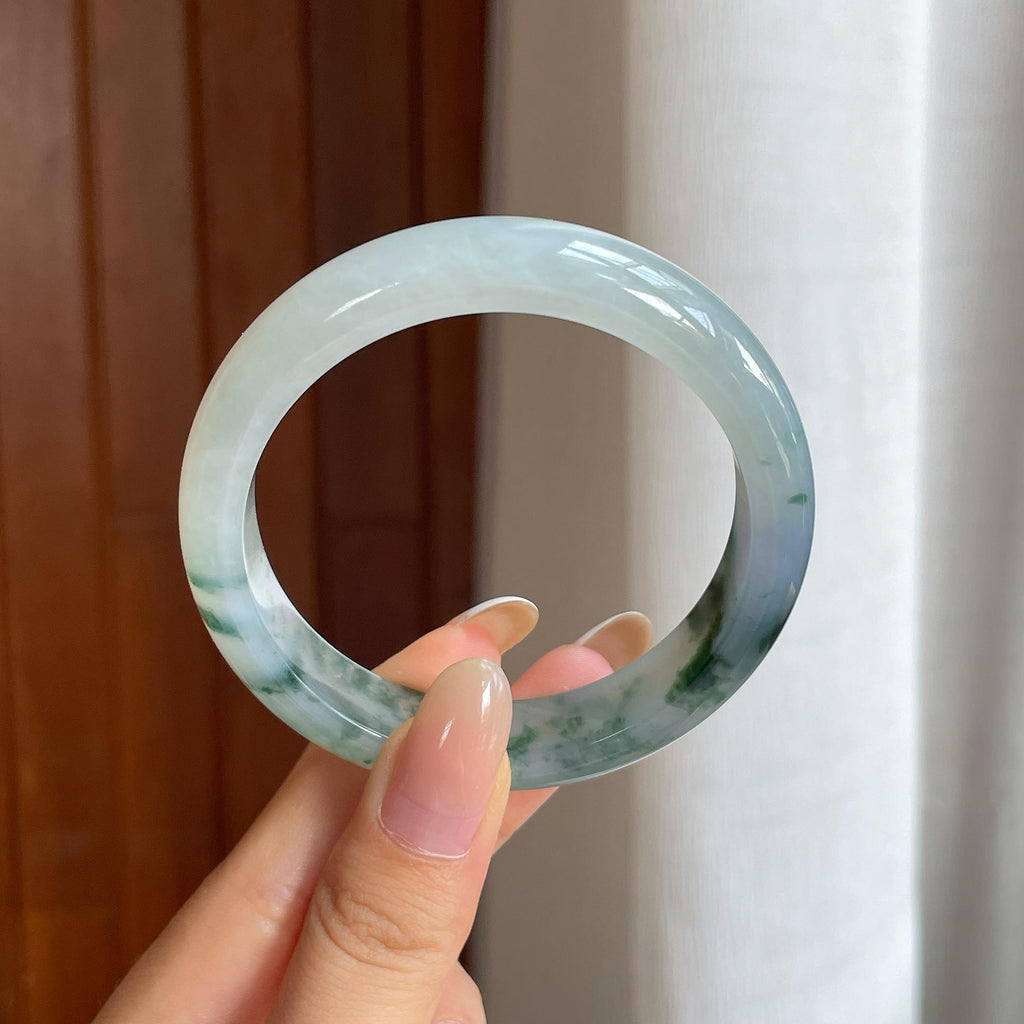 糯冰飘花翡翠平安镯（55.4mm)（yc415331）