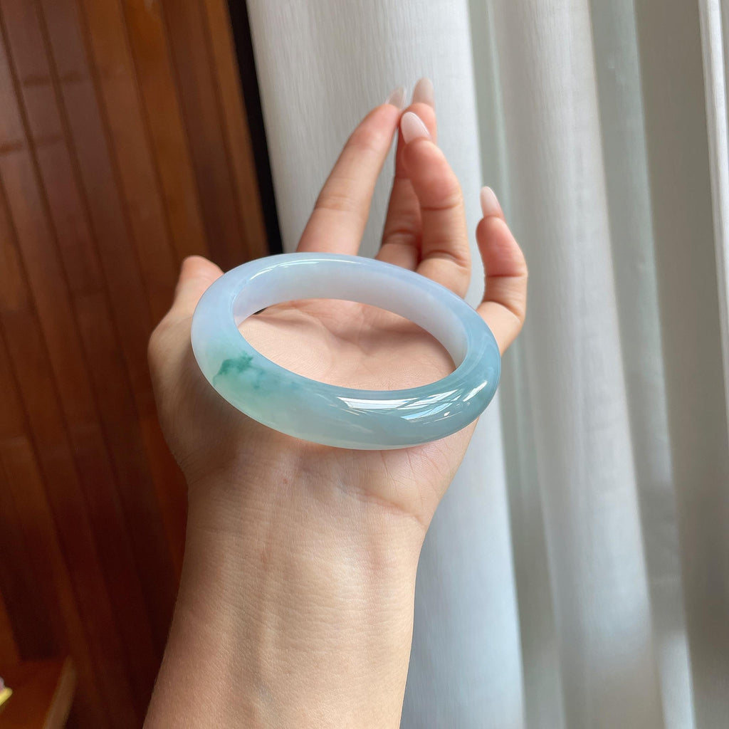 冰种飘花翡翠平安镯（57mm）（yc302433）