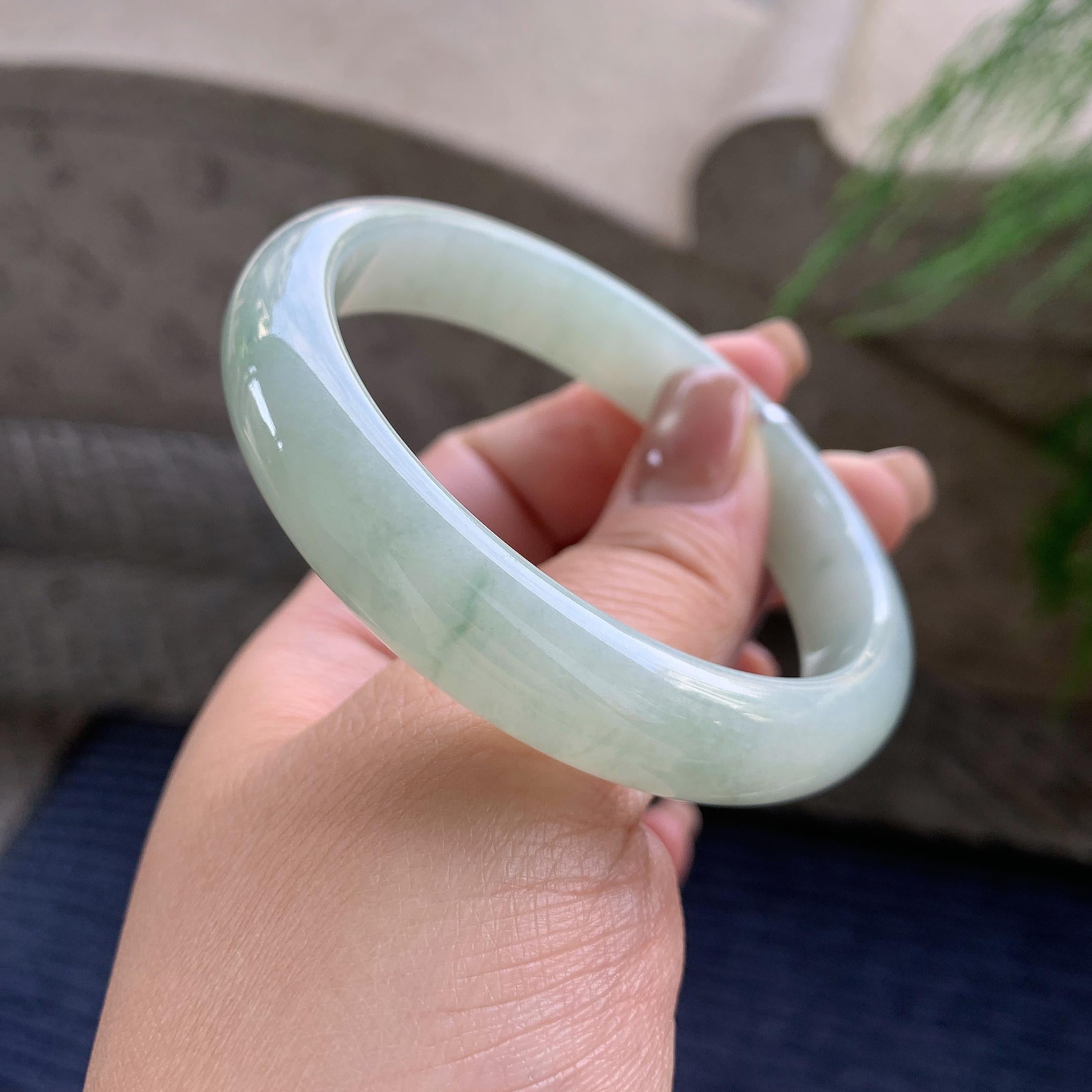 细糯种飘绿花正圈平安镯 58.8圈口 天然缅甸A货翡翠（yc350643）