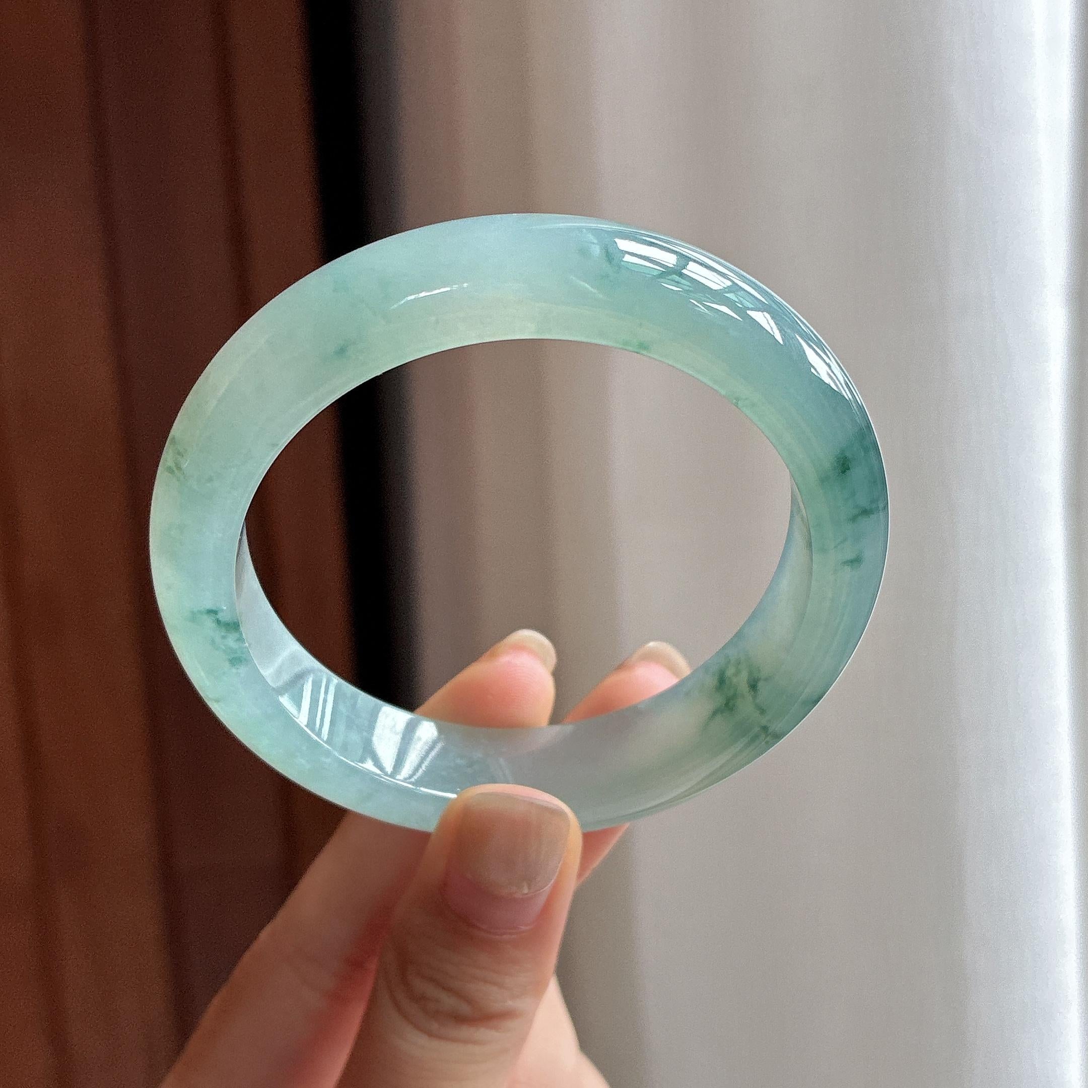 冰种飘花正圈平安镯 55圈 天然缅甸A货翡翠（yc484014）