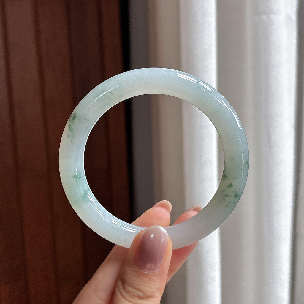糯冰飘花圆条手镯 54圈 天然缅甸A货翡翠（yc504717）