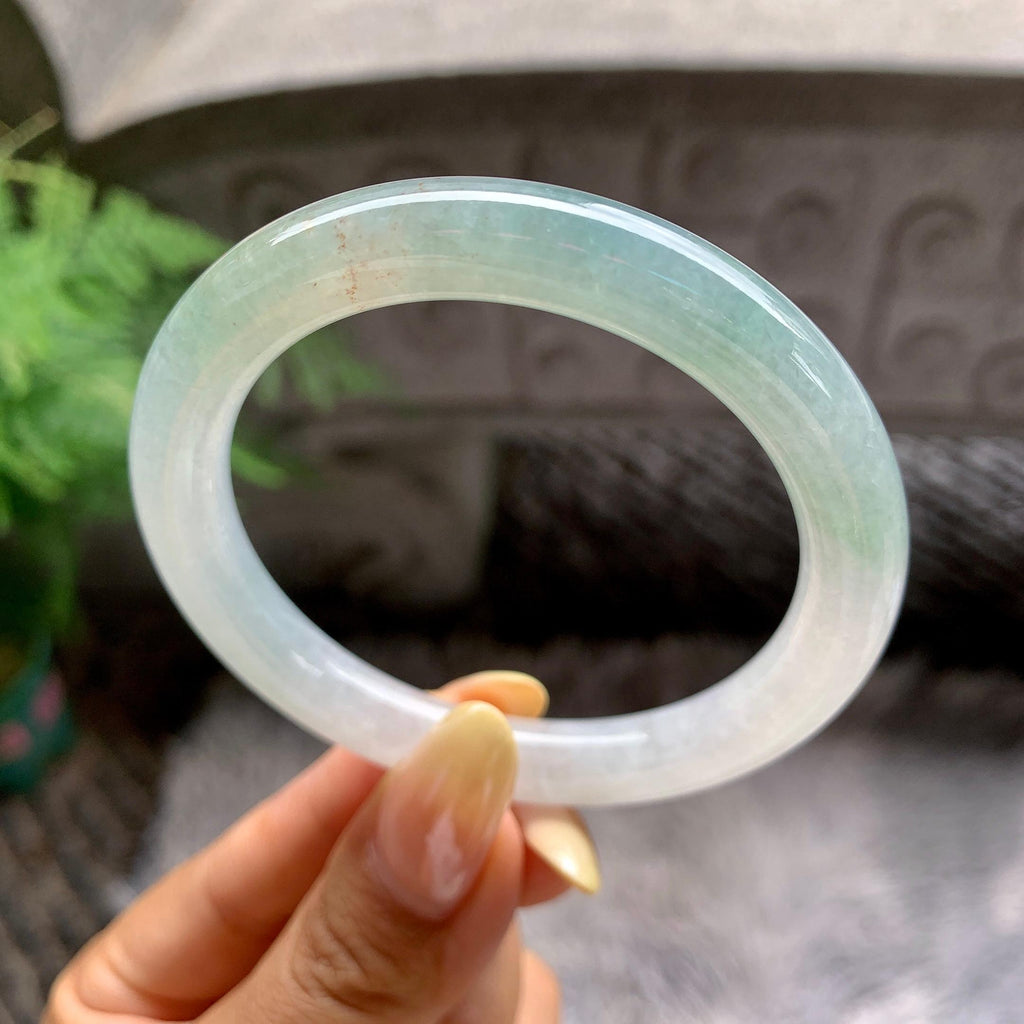 细糯种淡晴水飘黄翡圆条手镯53.5圈 天然缅甸A货翡翠（yc481910）