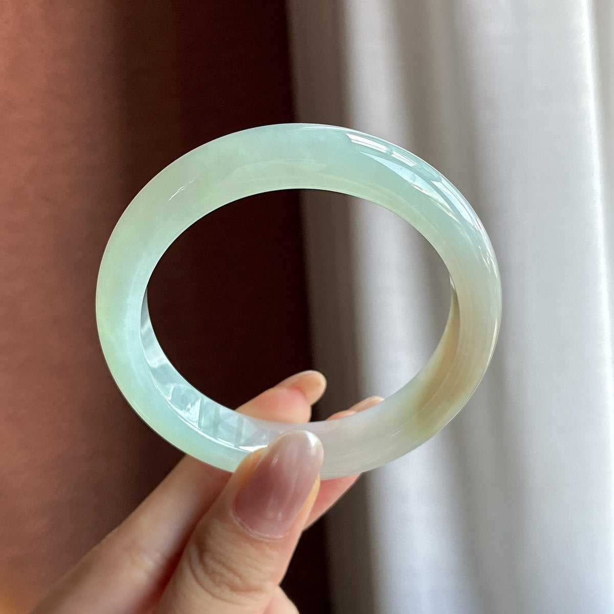 小圈口 糯冰晴底飘黄特色正圈平安镯 53圈（yc722621）