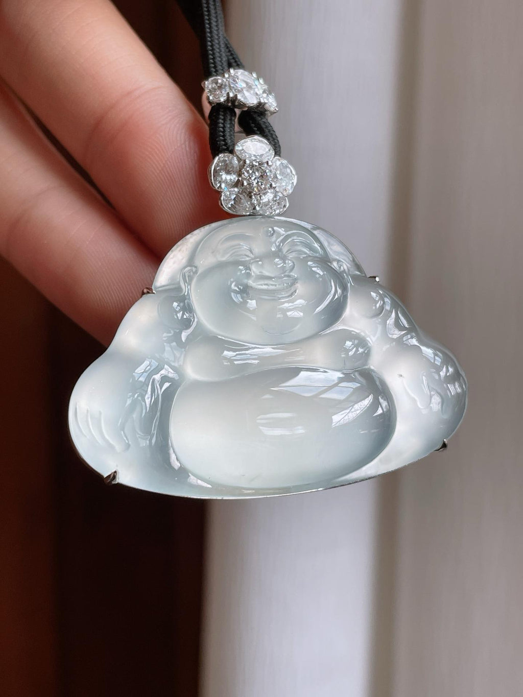 18k金镶冰玻种无色翡翠佛公（yc233170）