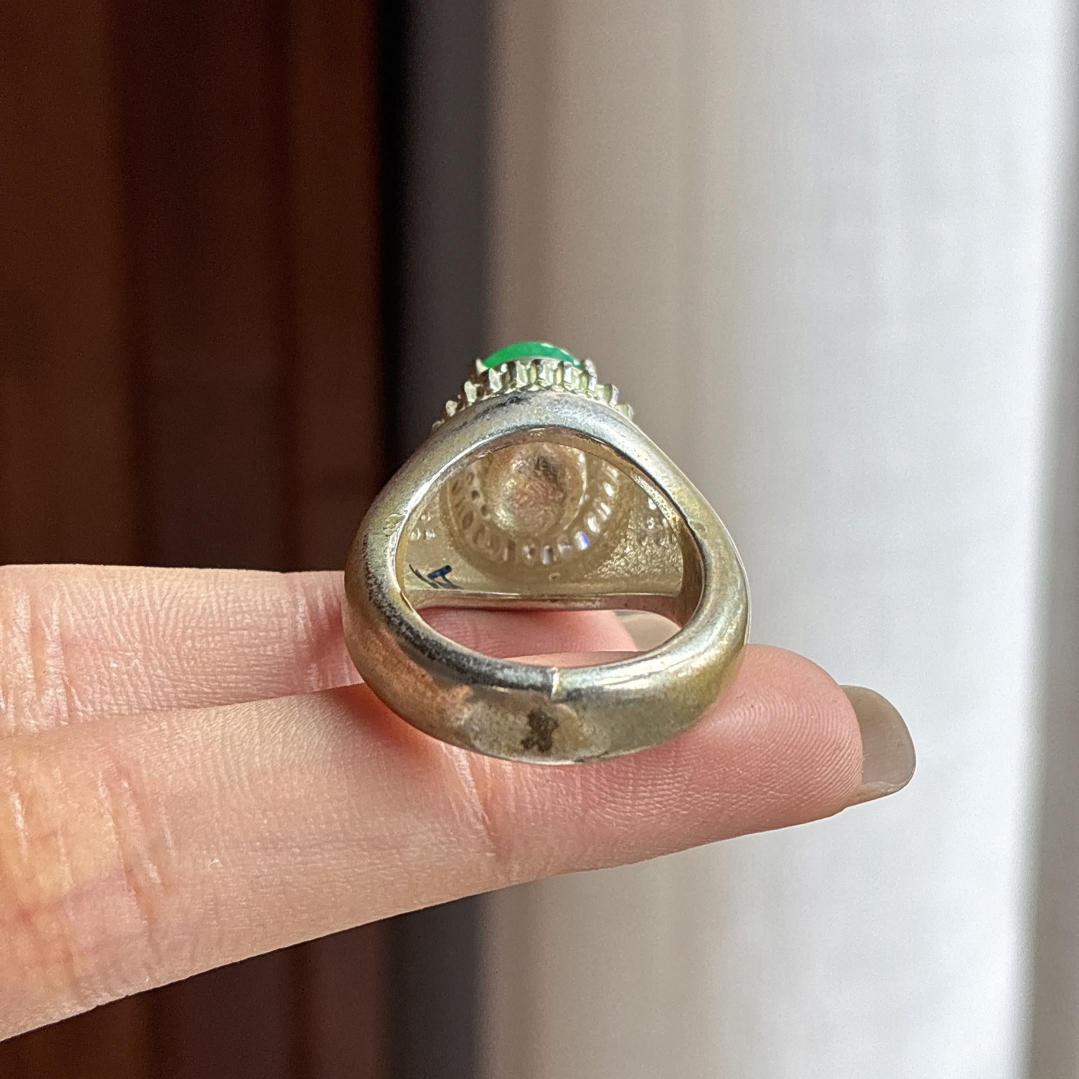铜托冰种满绿蛋面 天然缅甸A货翡翠（yc459954）