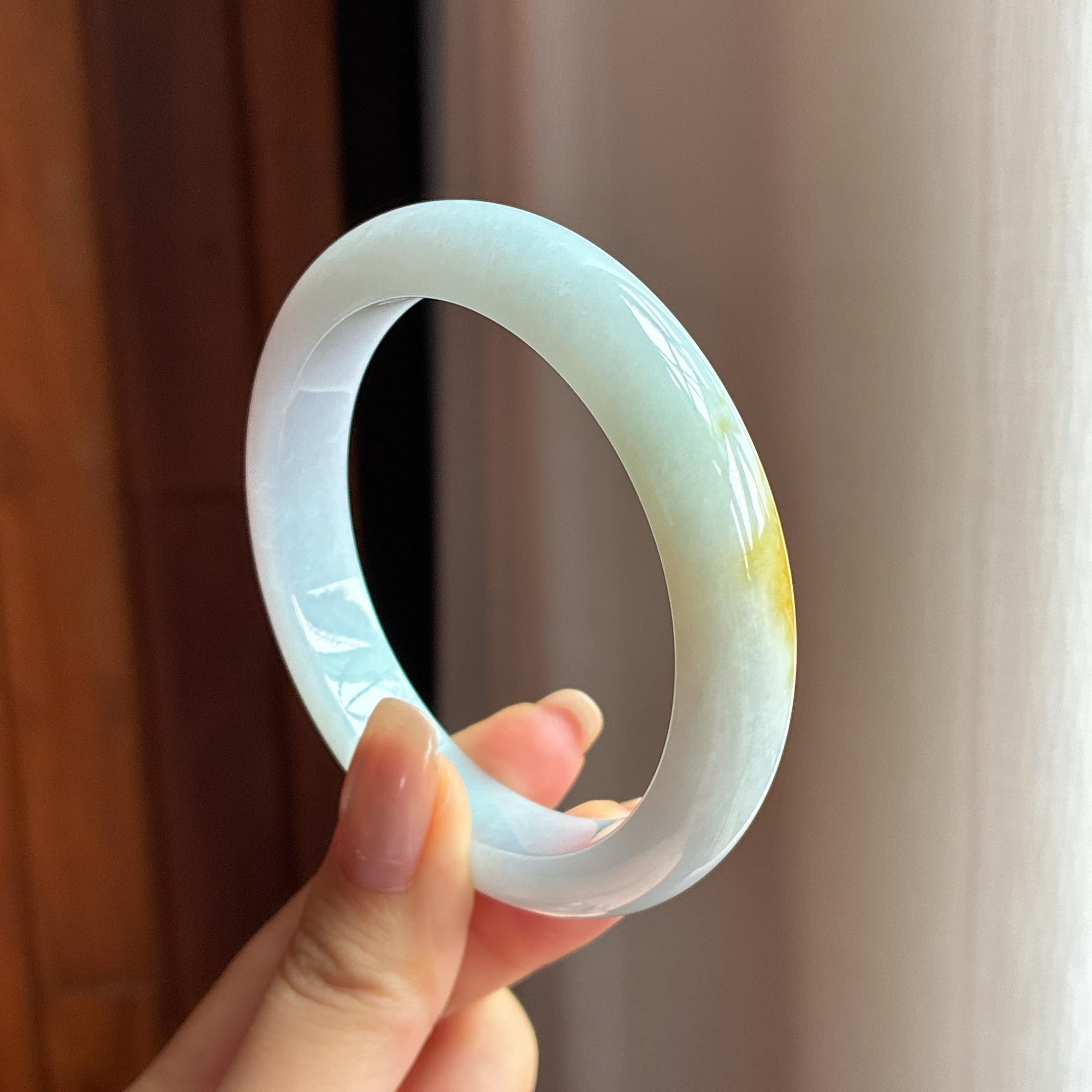 细糯种黄翡正圈平安镯 57圈 天然缅甸A货翡翠（yc440034）