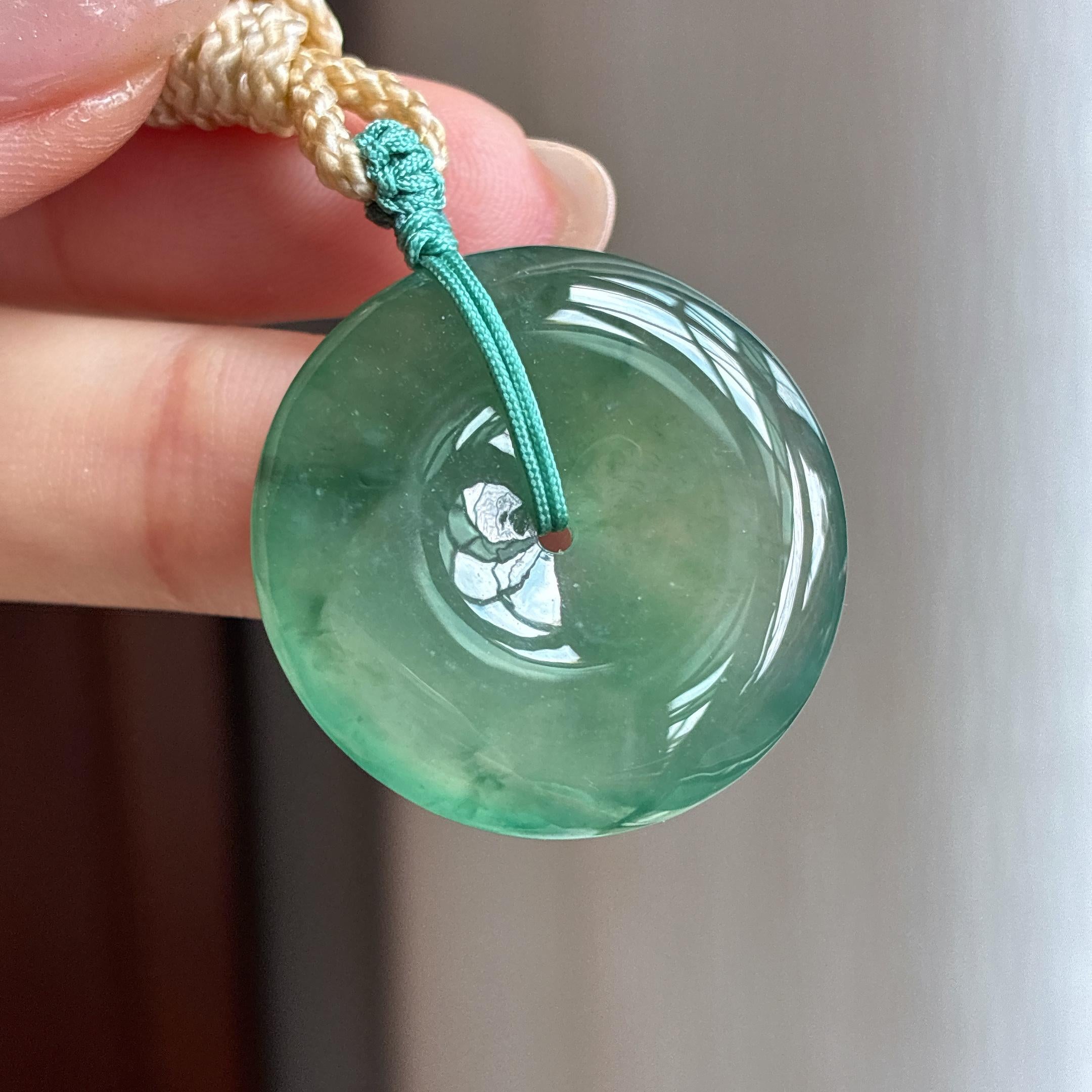 冰种湖水绿飘花翡翠平安扣（yc435238）