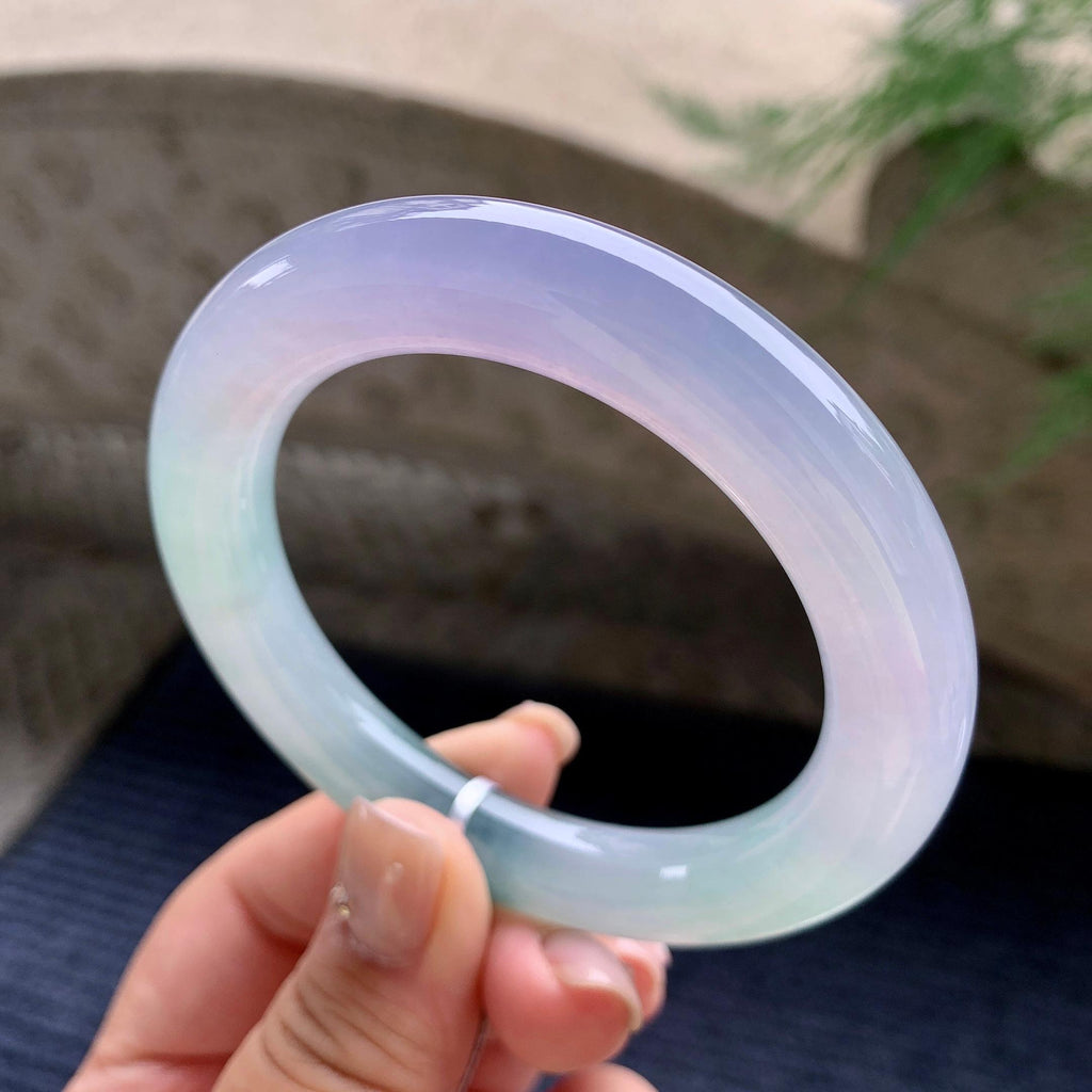糯冰种紫罗兰飘花圆条手镯  55.8圈口  天然缅甸A货翡翠（yc447371）