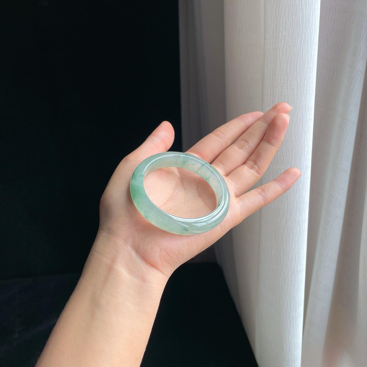 冰种飘花翡翠平安镯（53mm）（yc389586）