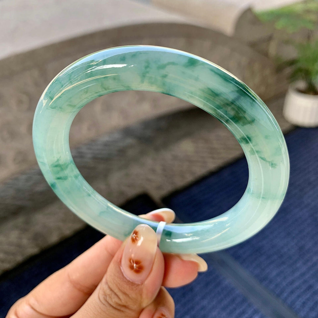 糯冰种飘花圆条手镯（57.7mm）（yc248141）