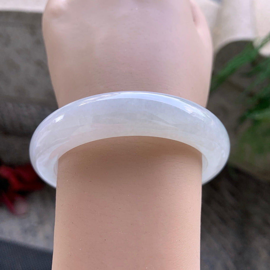 糯冰种无色正圈平安镯  53.8圈口  天然缅甸A货翡翠（yc431574）