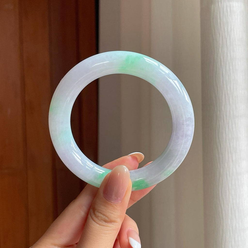 糯冰带色翡翠圆条手镯（54mm)（yc377078）