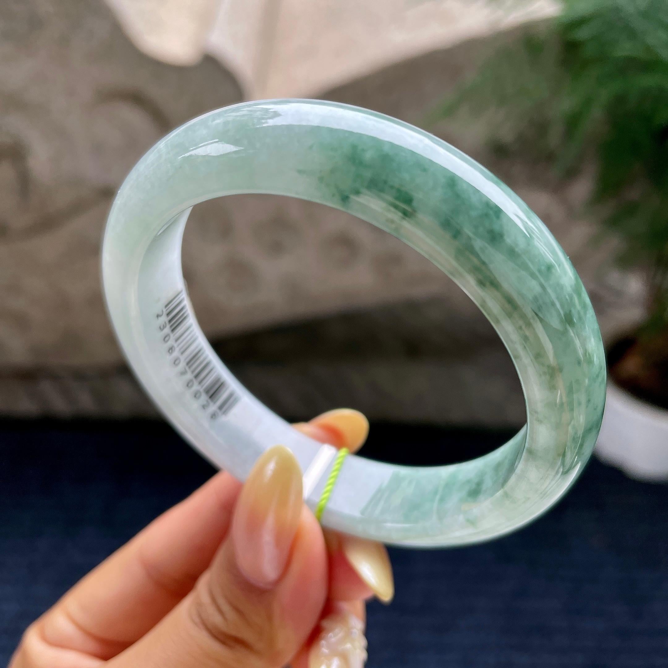 细糯种飘花正圈平安镯57圈 天然缅甸A货翡翠（yc460634）