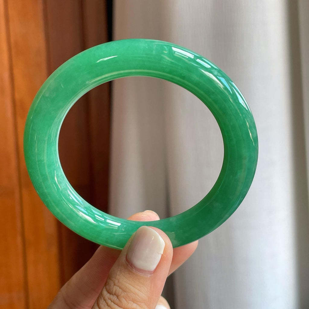 糯冰满绿翡翠圆条手镯（56mm）（yc254958）