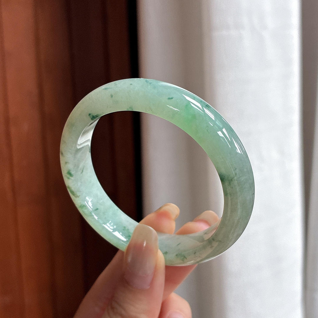 细糯种飘花正圈平安镯 53圈 天然缅甸A货翡翠（yc481630）