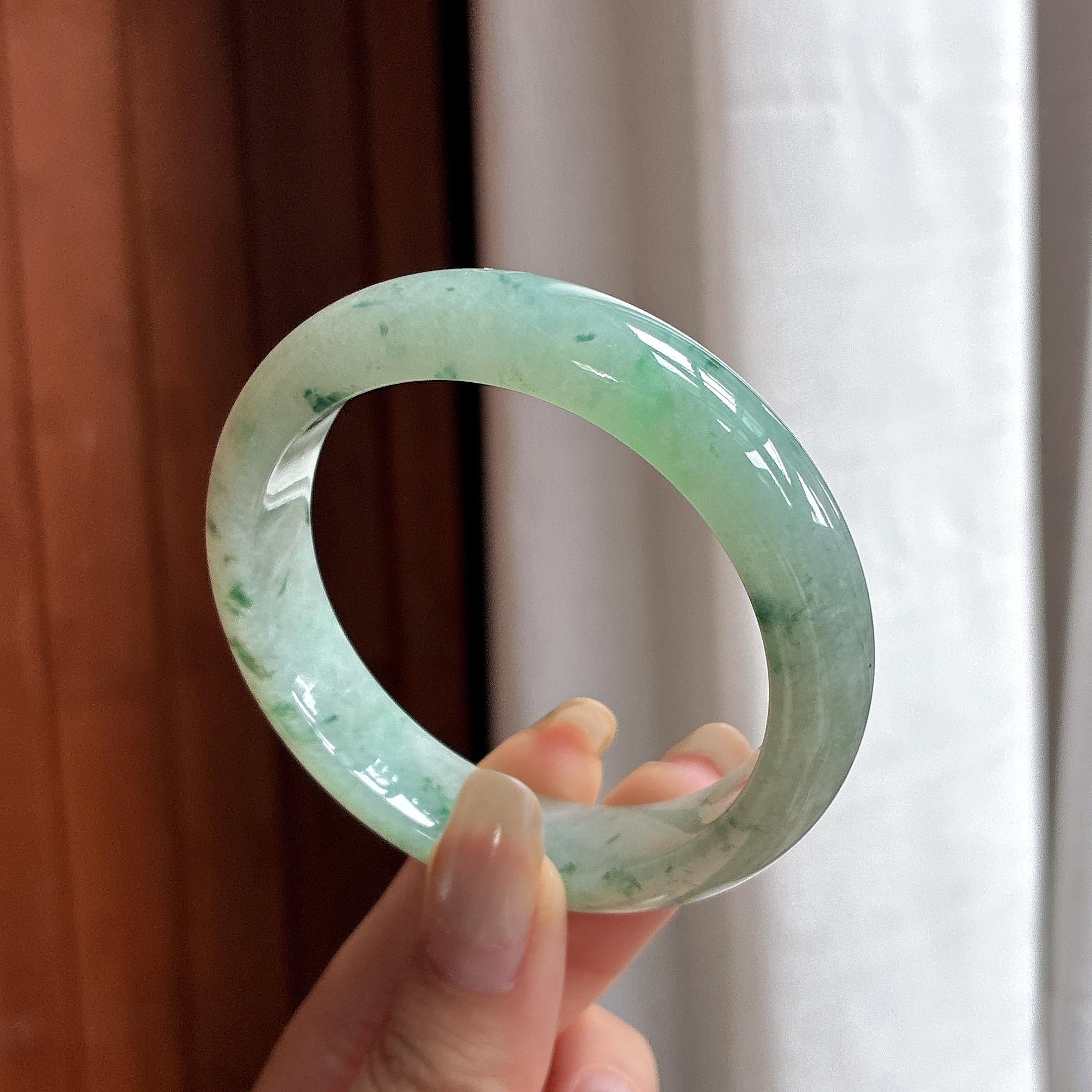 细糯种飘花正圈平安镯 53圈 天然缅甸A货翡翠（yc481630）