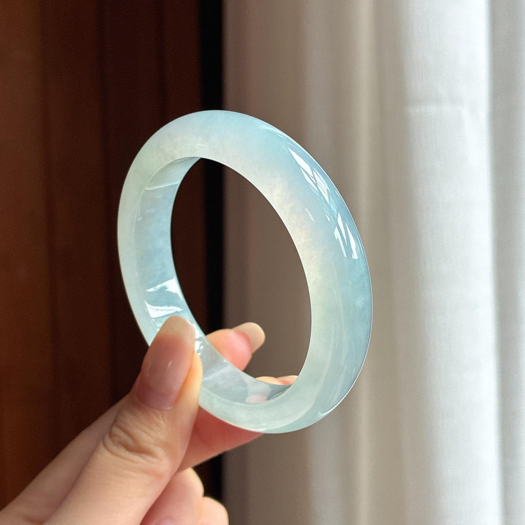 冰种淡底色正圈平安镯 53圈 天然缅甸A货翡翠（yc455094）