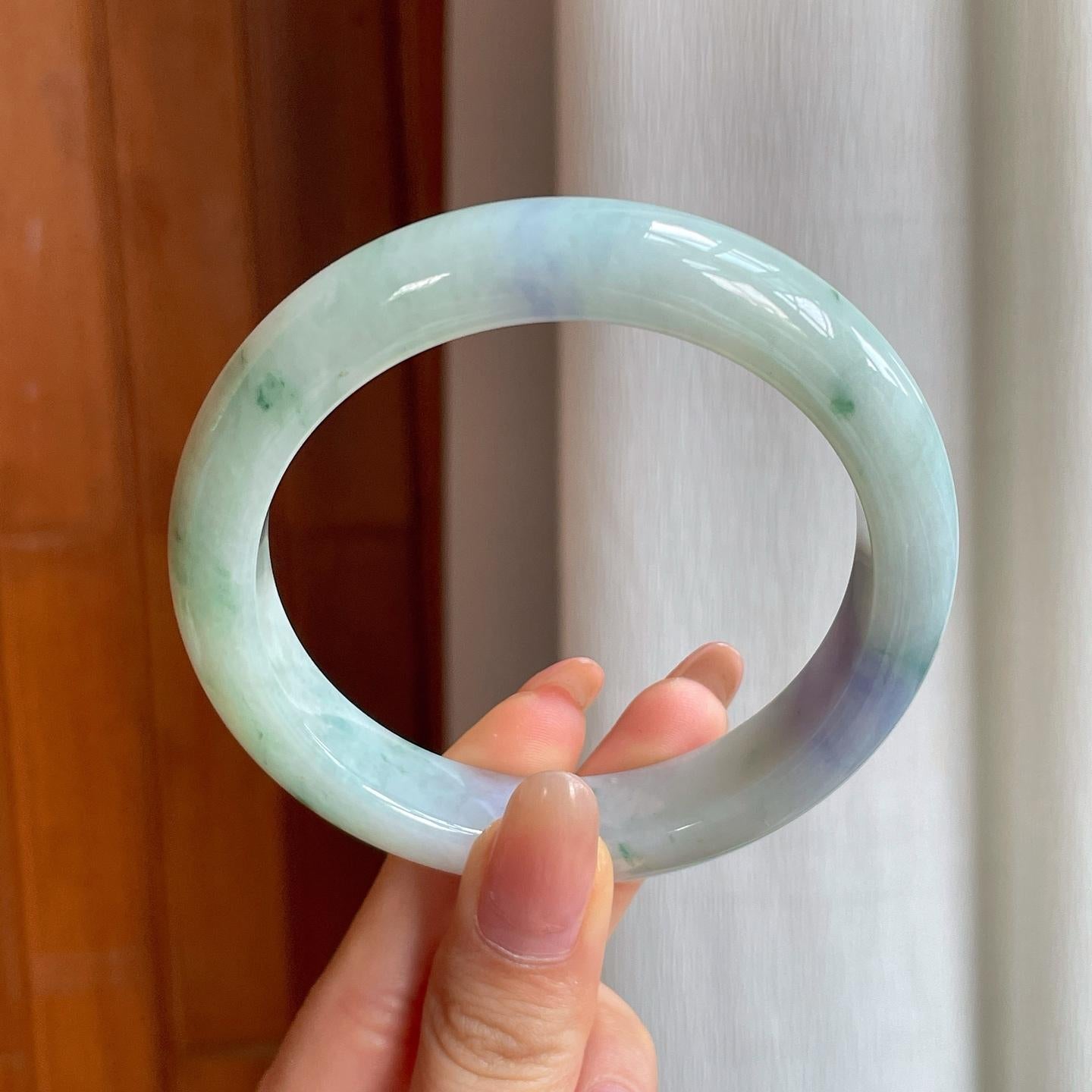 糯冰春彩翡翠平安镯（61mm)（yc360249）