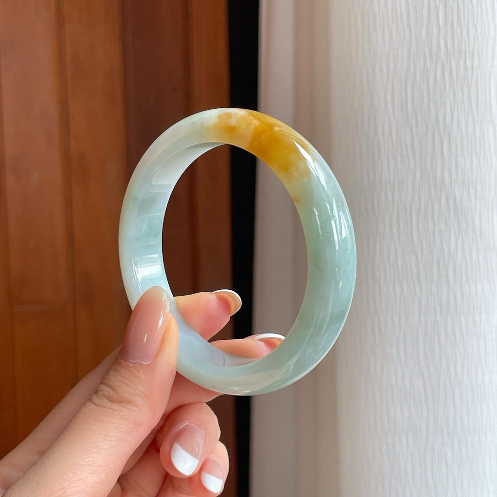 糯冰黄翡翡翠平安镯（53.4mm)（yc373884）