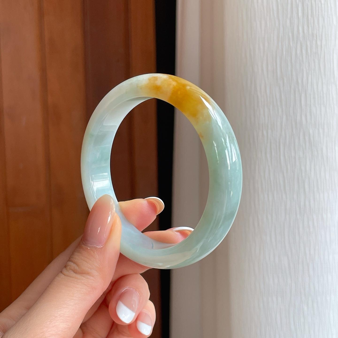 糯冰黄翡翡翠平安镯（53.4mm)（yc373884）