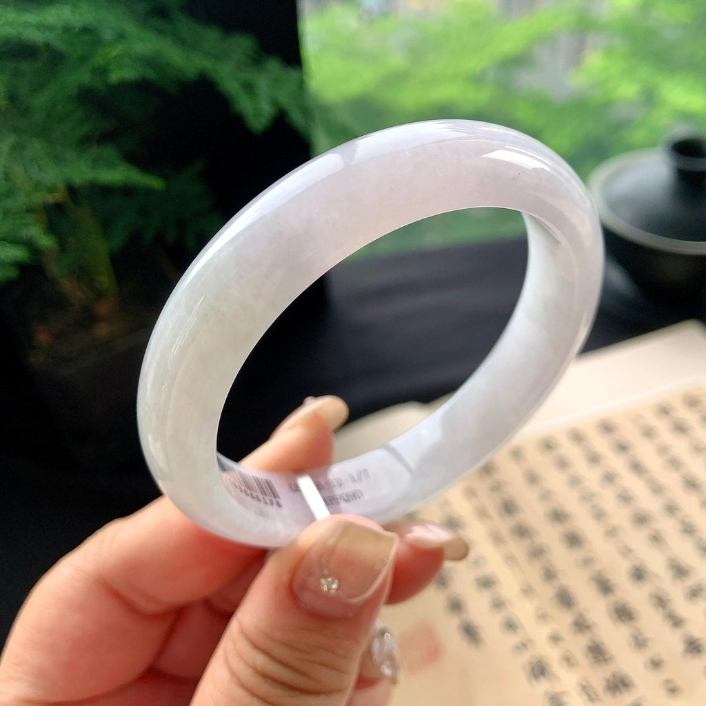 细糯种淡紫罗兰正圈平安镯 56.6圈口 天然缅甸A货翡翠（yc473086）