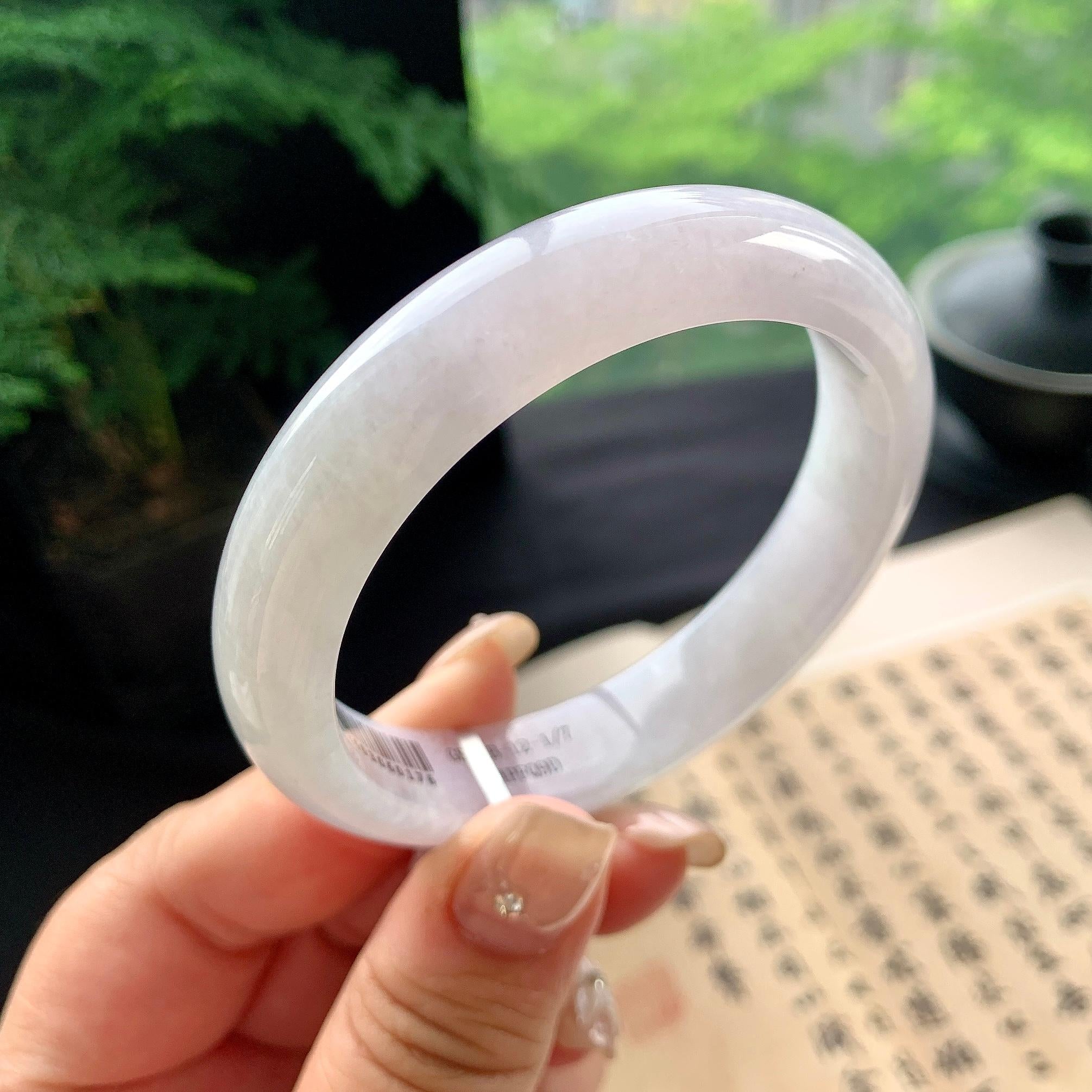 细糯种淡紫罗兰正圈平安镯 56.6圈口 天然缅甸A货翡翠（yc473086）