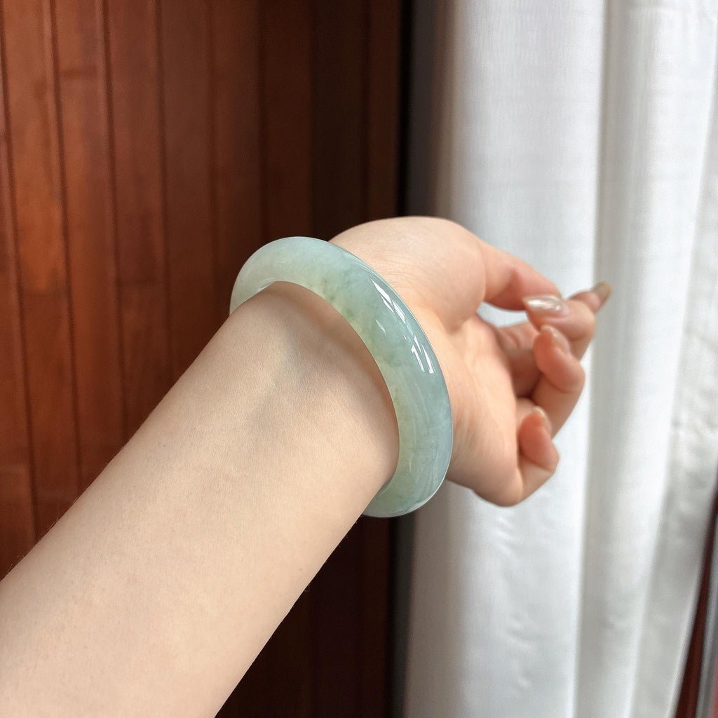 细糯种晴底正圈平安镯 55圈 天然缅甸A货翡翠（yc465532）