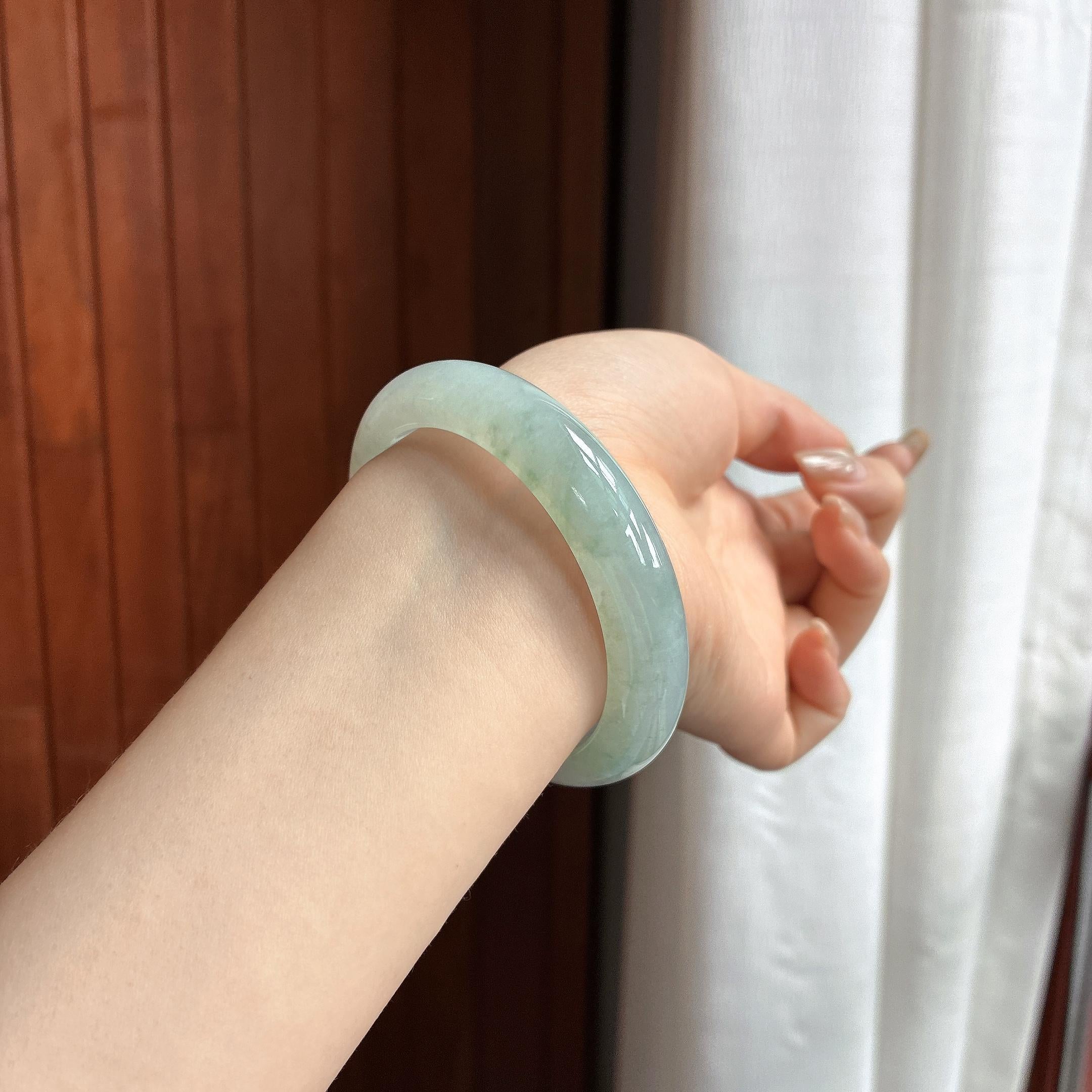 细糯种晴底正圈平安镯 55圈 天然缅甸A货翡翠（yc465532）