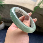 大圈口  细糯种油青半山水正圈平安镯  59圈口  天然缅甸A货翡翠（yc436241）