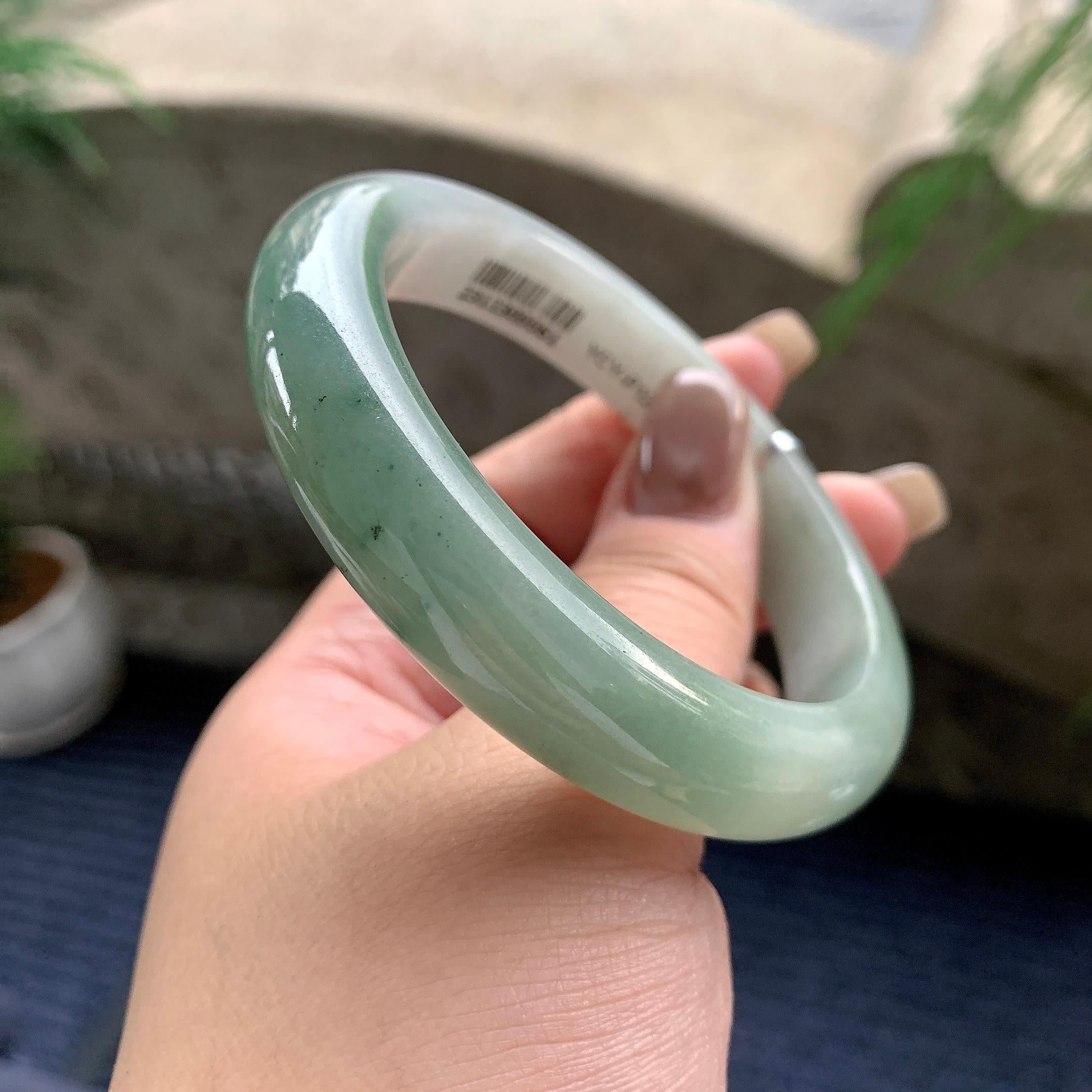 大圈口  细糯种油青半山水正圈平安镯  59圈口  天然缅甸A货翡翠（yc436241）