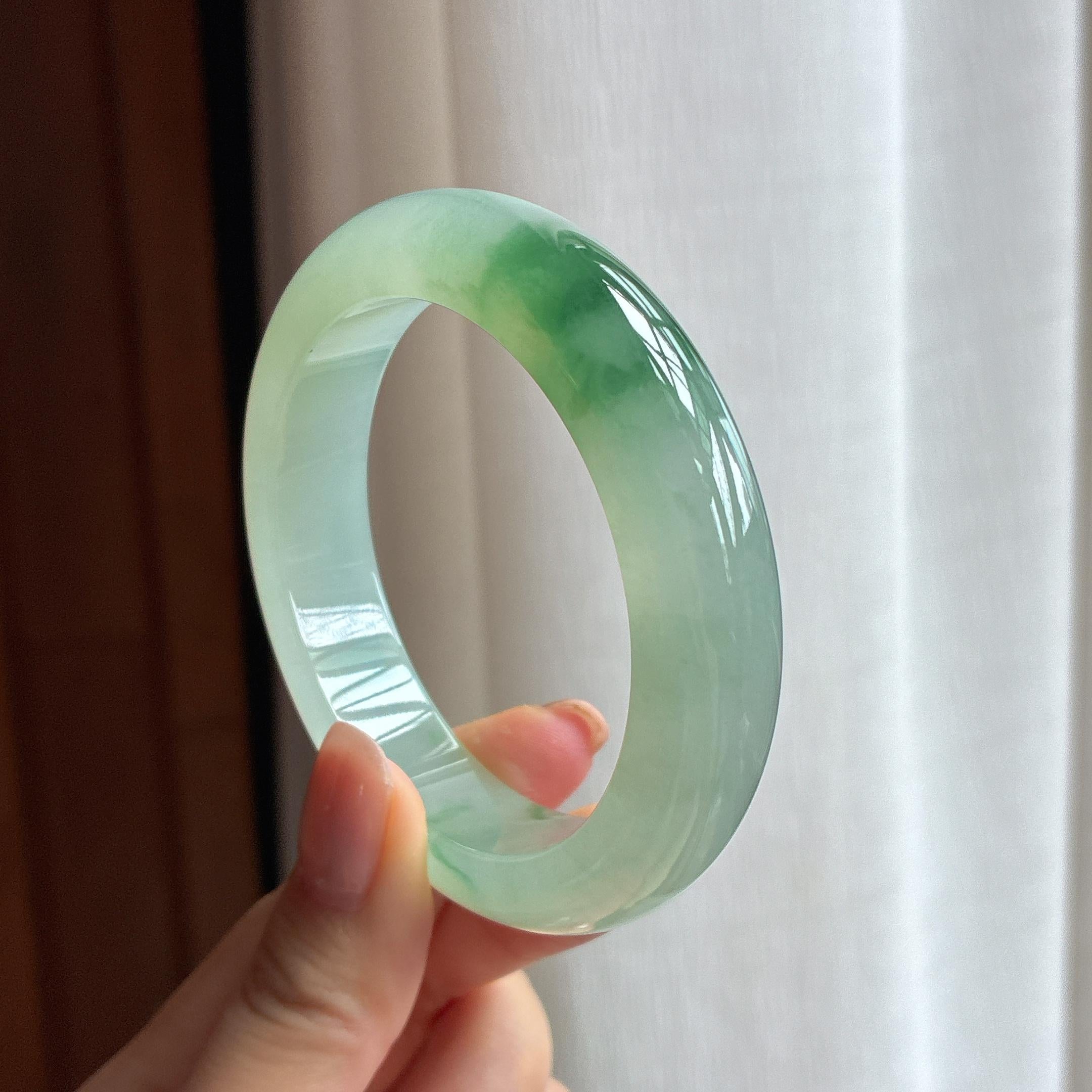 冰种晴底飘花翡翠平安镯（54.8mm)（yc424261）