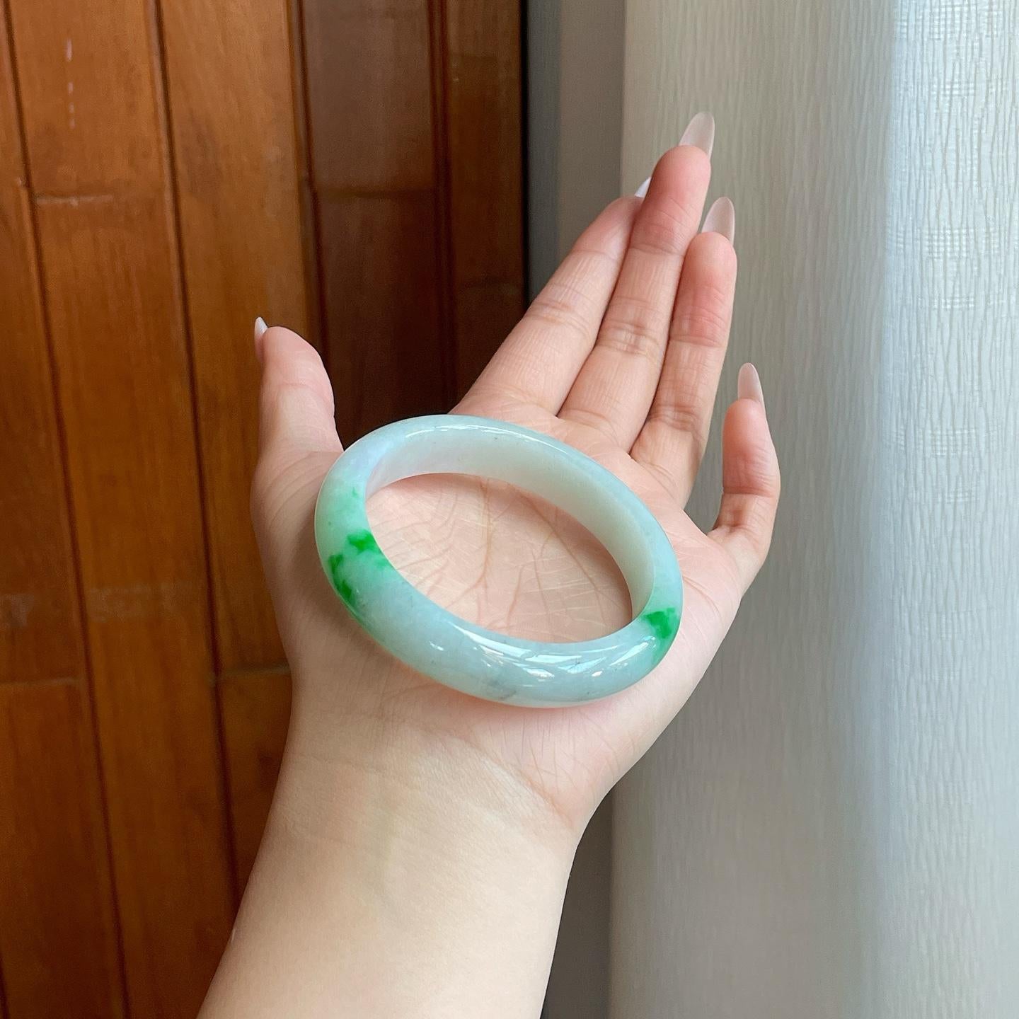 细糯种飘花翡翠平安镯（55mm）（yc272878）