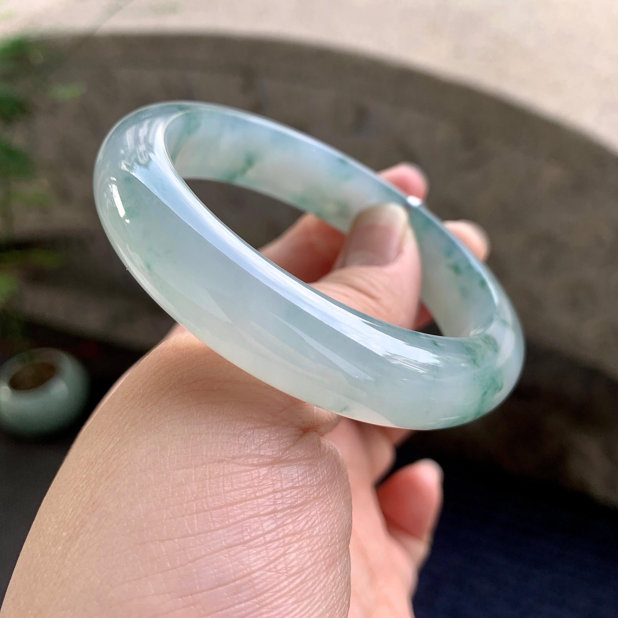 糯冰种飘花平安镯（55mm）（yc264529）