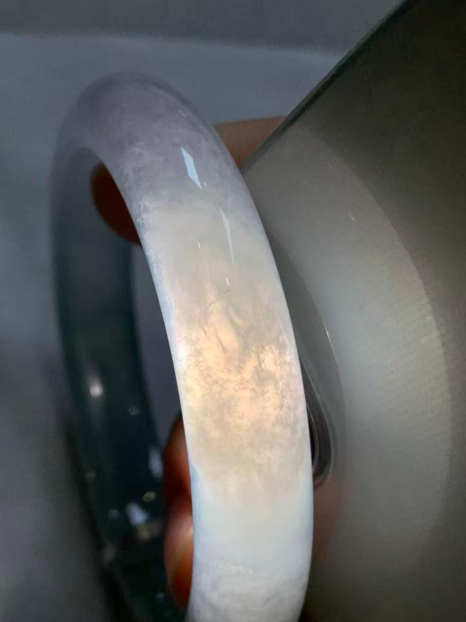 小圈口  糯冰种晴水飘花正圈平安镯52.5圈    天然缅甸A货翡翠（yc321396）
