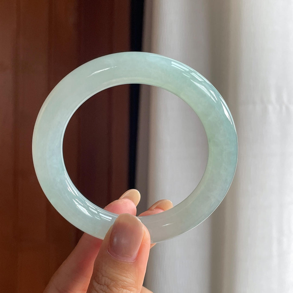 糯冰晴底翡翠圆条手镯(54.5mm)（yc420158）