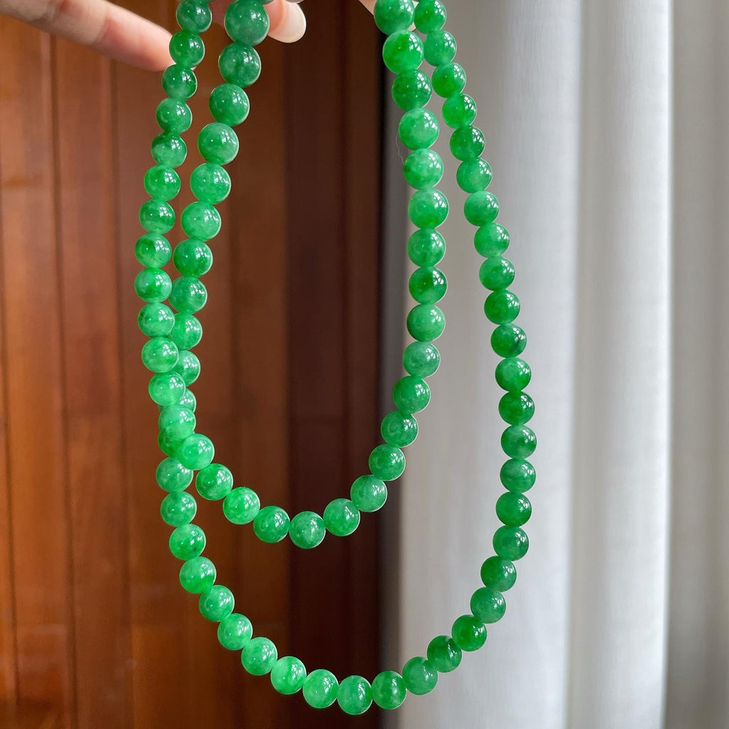糯冰满绿翡翠珠串项链（yc266466）
