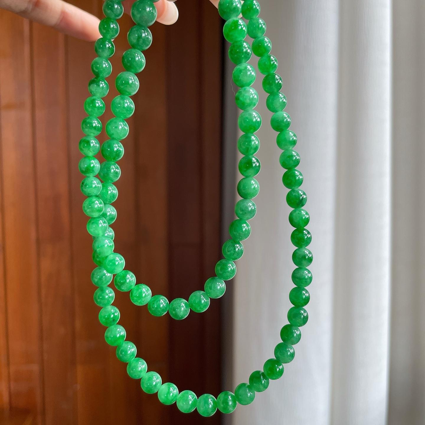 糯冰满绿翡翠珠串项链（yc266466）