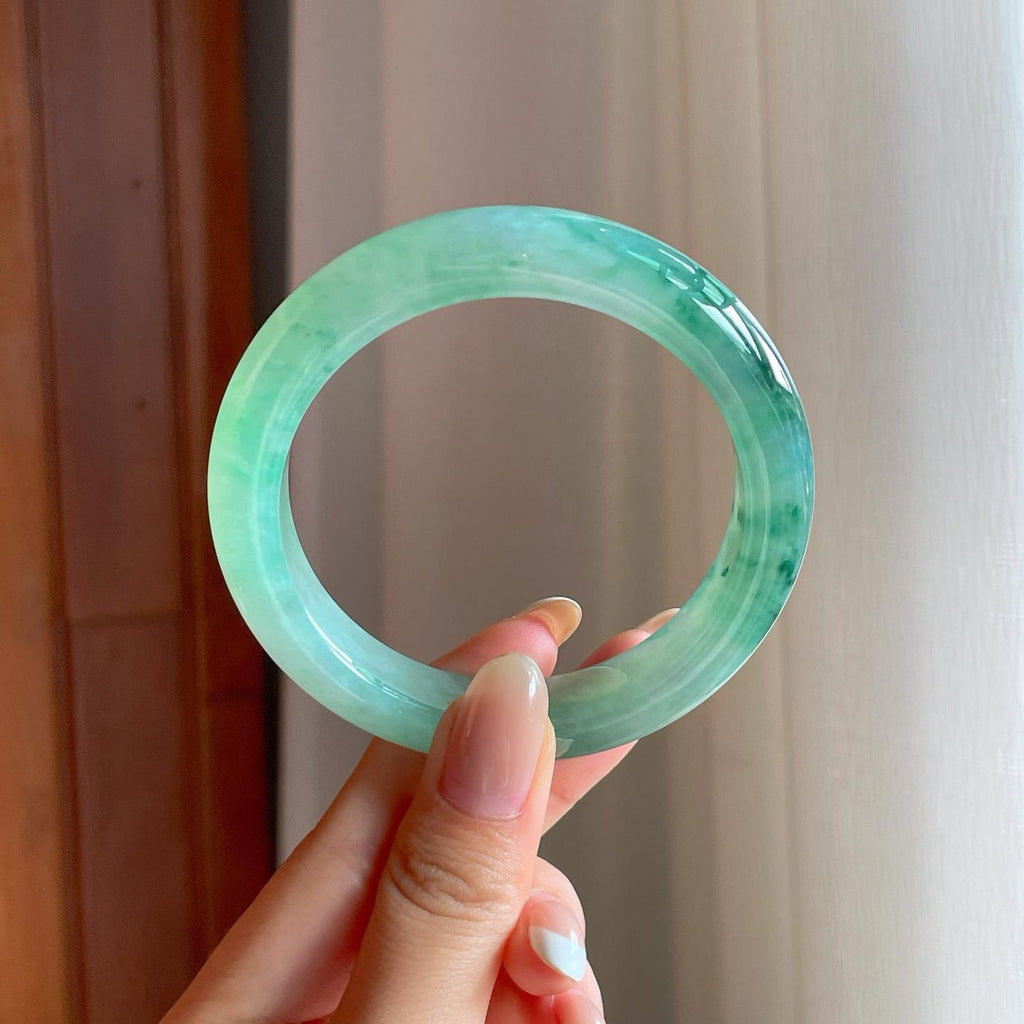 冰种飘花翡翠平安镯（56.7mm)（yc388722）