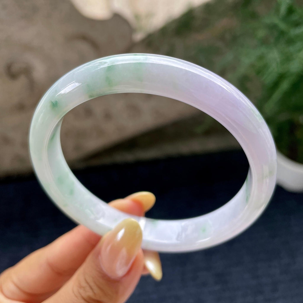 大圈口 细糯种紫罗兰飘花正圈平安镯60.6圈 天然缅甸A货翡翠（yc464091）
