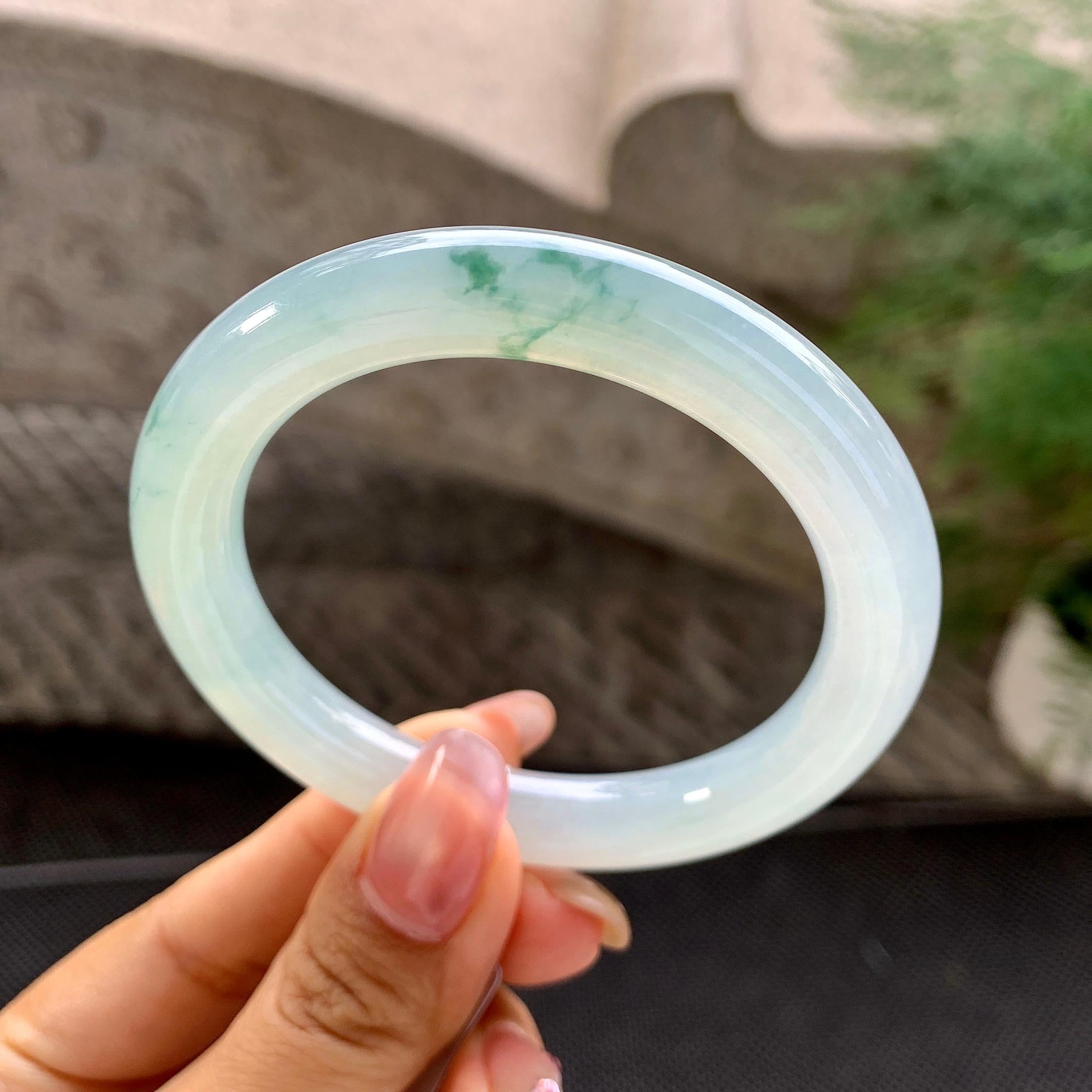 糯冰种飘花圆条手镯（54.7mm）（yc288665）