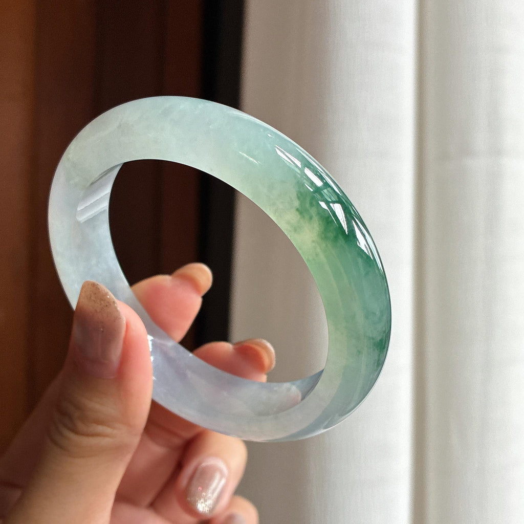 冰种飘花正圈平安镯 56圈 天然缅甸A货翡翠（yc457764）
