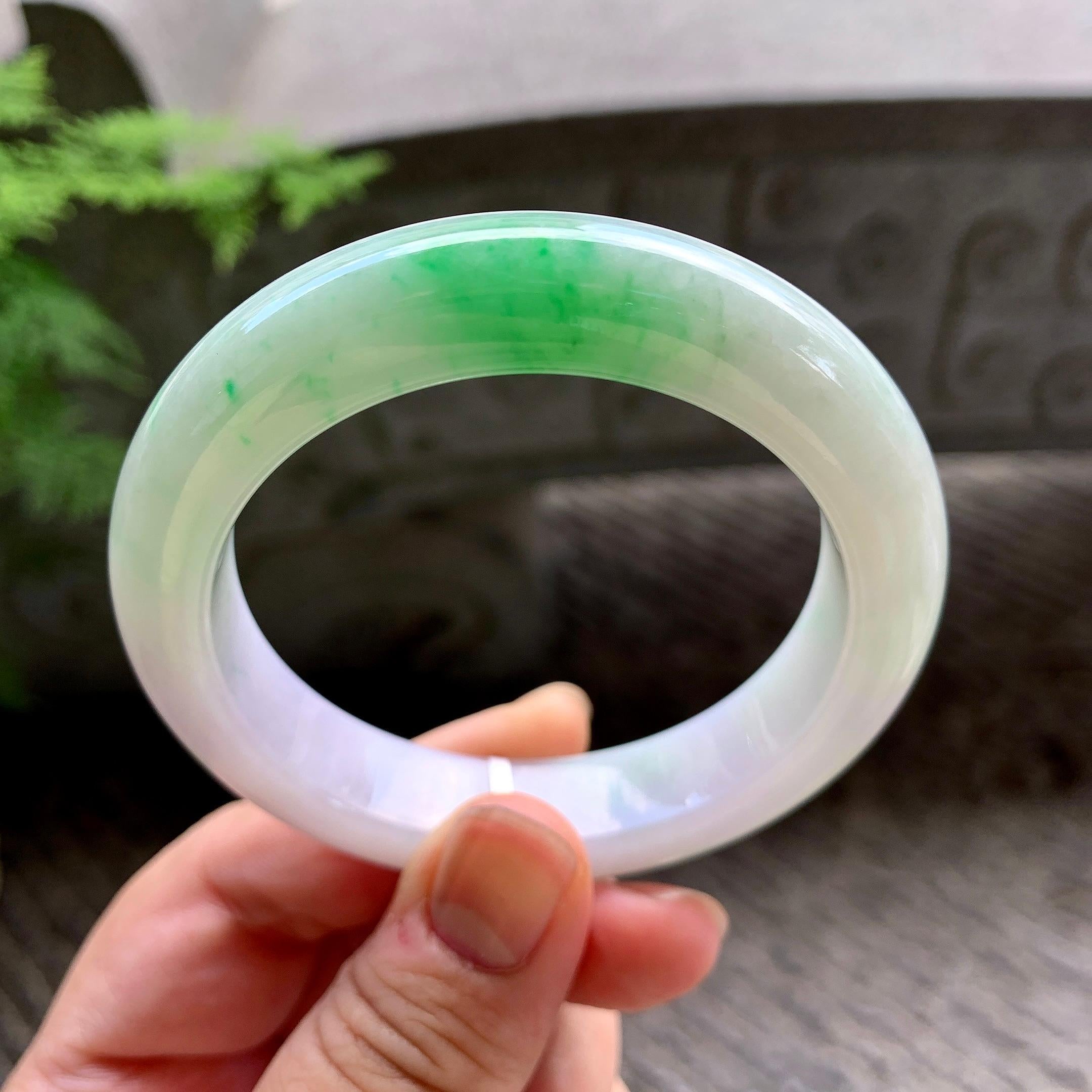 糯种飘绿平安镯（54.3mm）（yc202380）