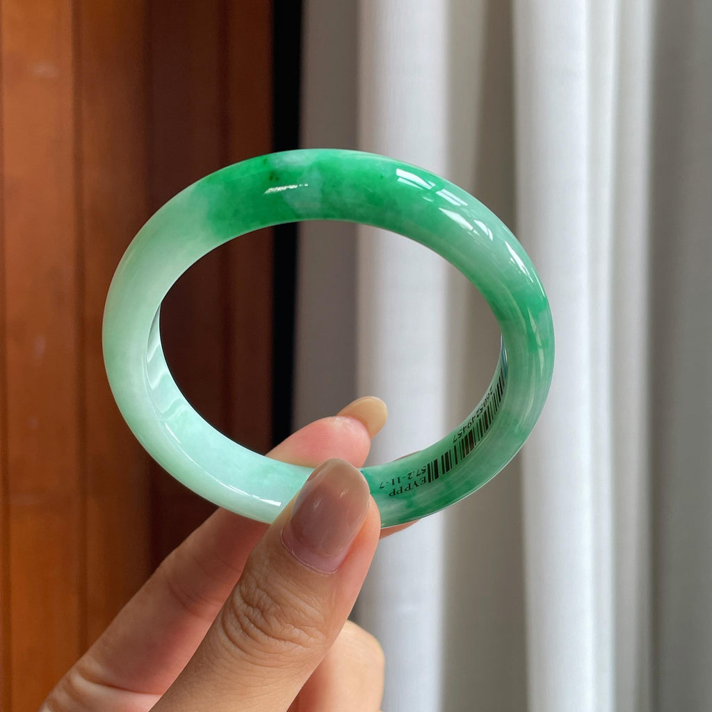糯冰带色翡翠平安镯（56.5mm）（yc422967）