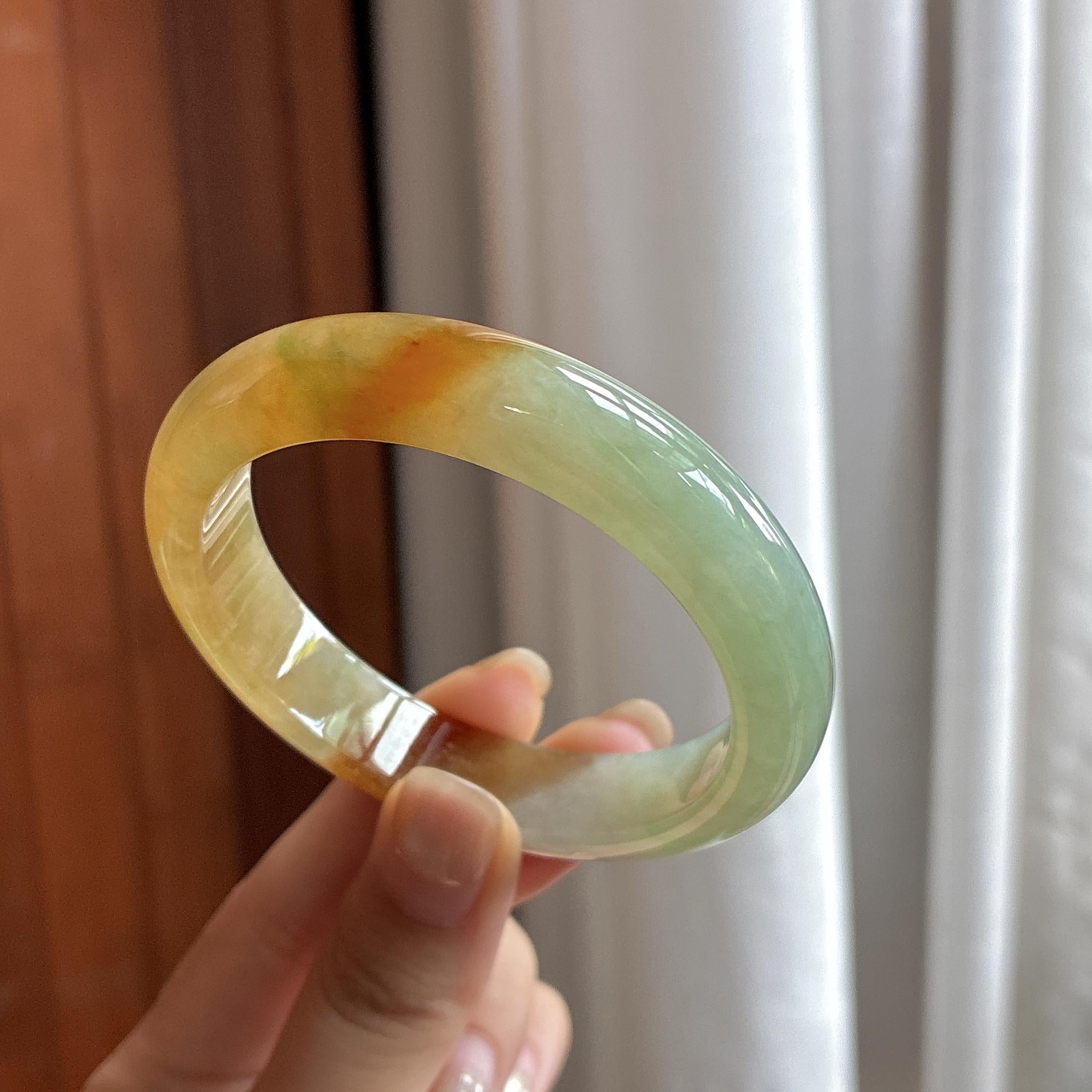 糯冰种黄翡特色正圈平安镯 53圈 天然缅甸A货翡（yc484492）