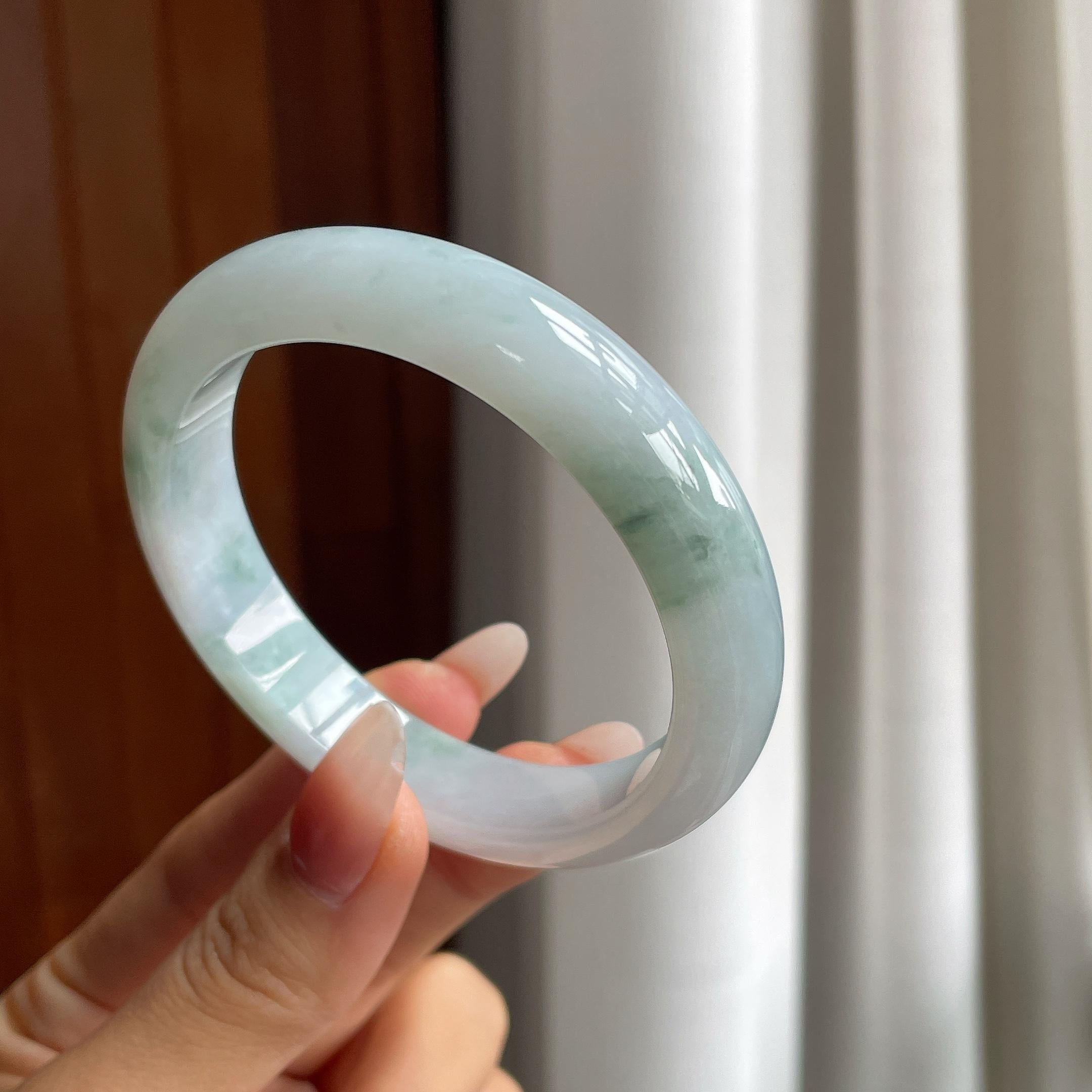 冰种飘花翡翠平安镯（57.5mm）（yc303132）