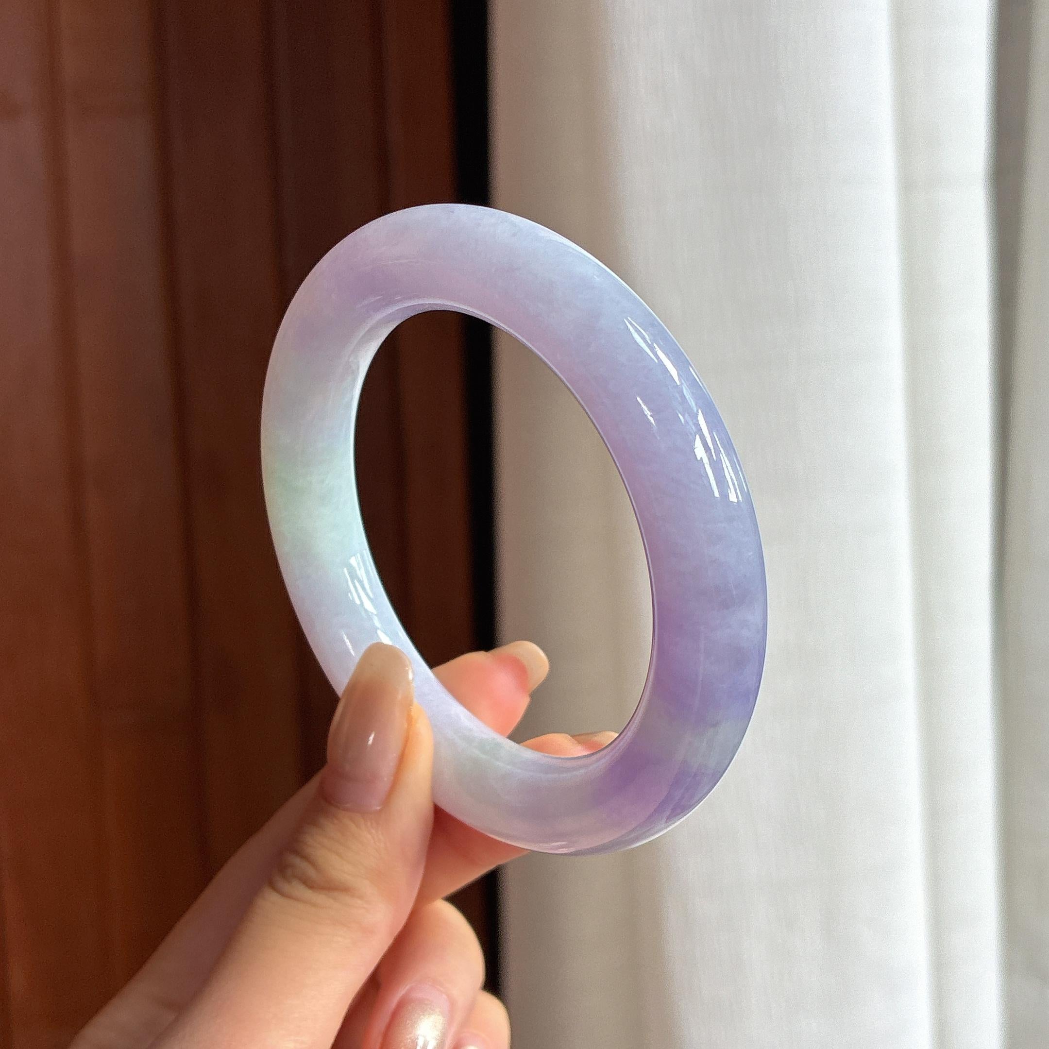 糯冰春带彩圆条手镯 56圈 天然缅甸A货翡翠（yc454941）