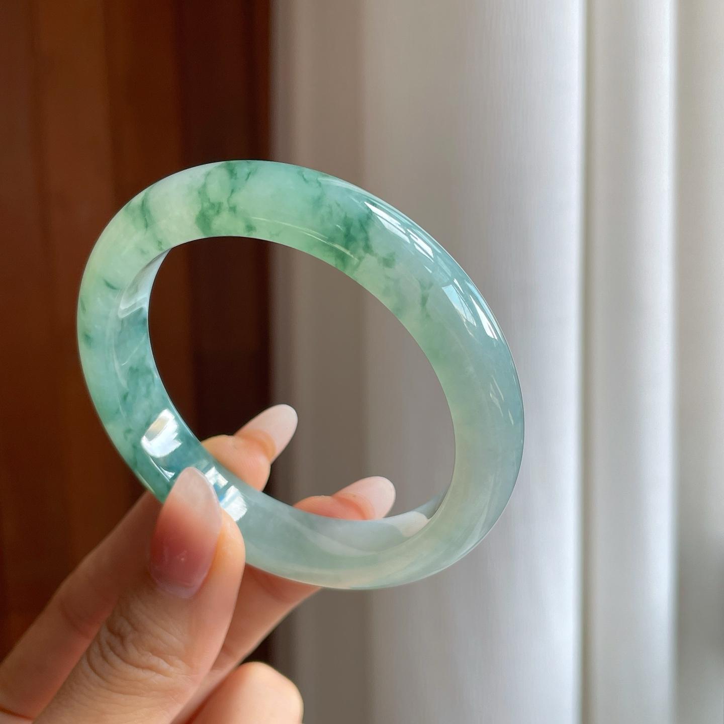 冰种飘花翡翠平安镯（56.5mm）（yc307037）