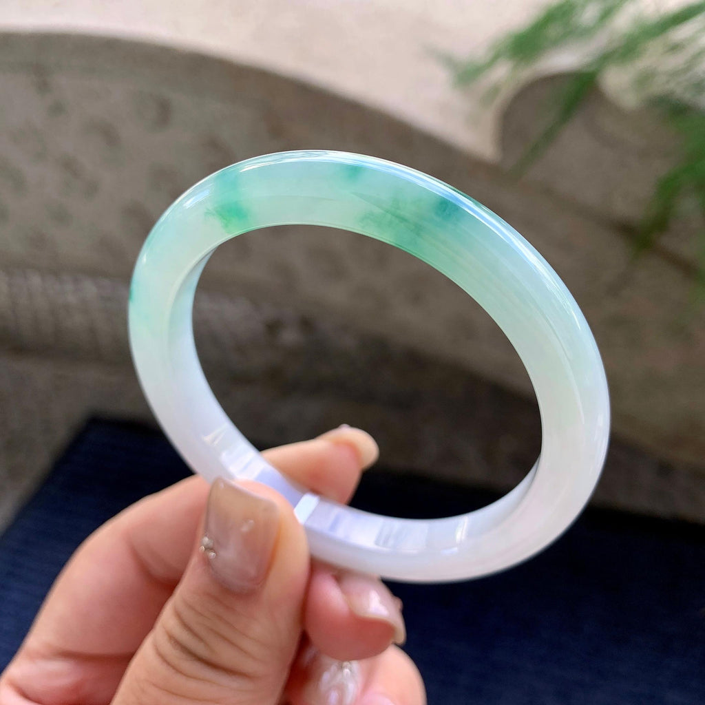 细糯种飘蓝花正圈平安镯  53圈口  天然缅甸A货翡翠（yc457010）